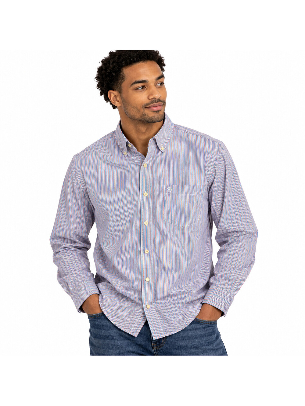 Converse One Star Men’s L Button Down Shirt Blue Red Stripe Long Sleeve Y2K